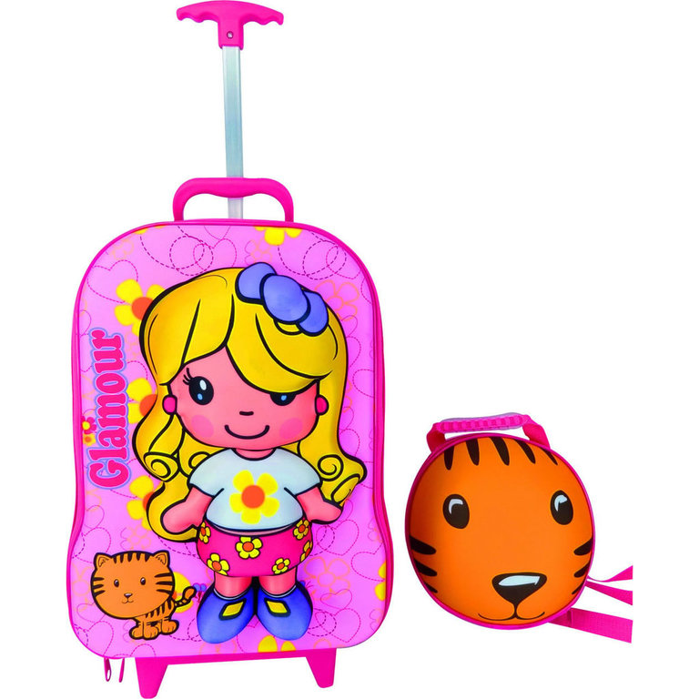 Kinder Reisekoffer mit Rucksack Girl Pink